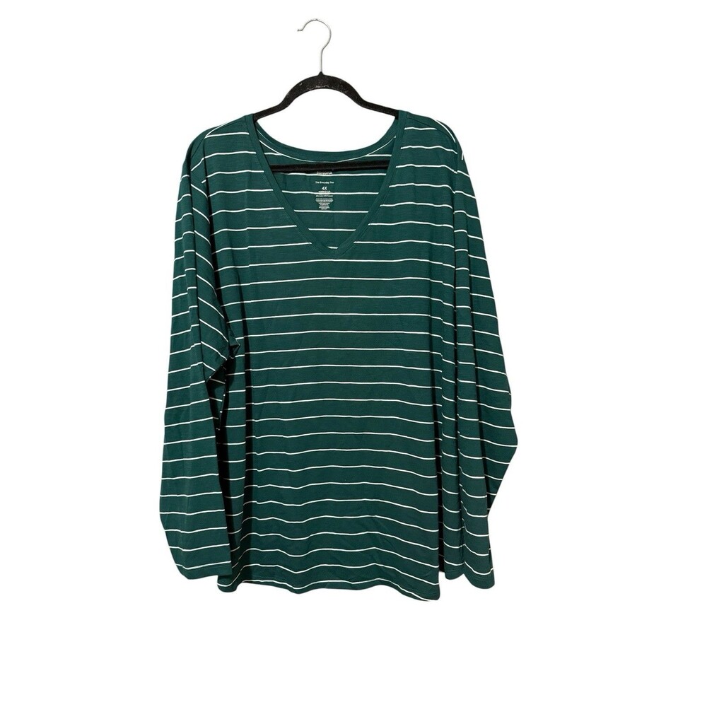 Sonoma Everyday Tee 4X Plus Striped V Neck Long Sleeve T Shirt Green